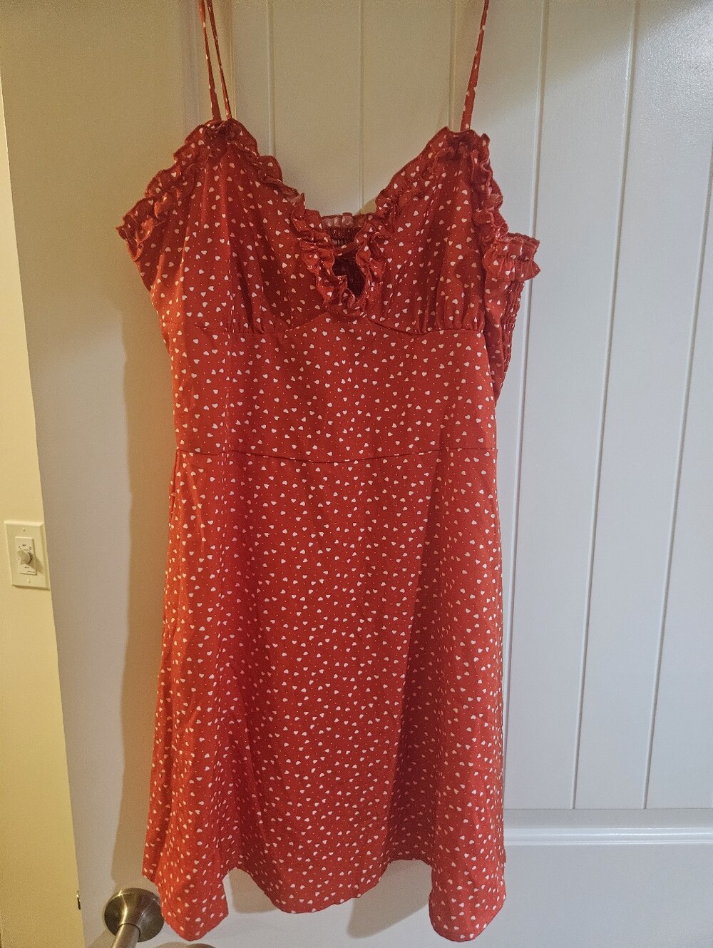 Red Spaghetti Strap Ruffle Heart Print Dress Size 12